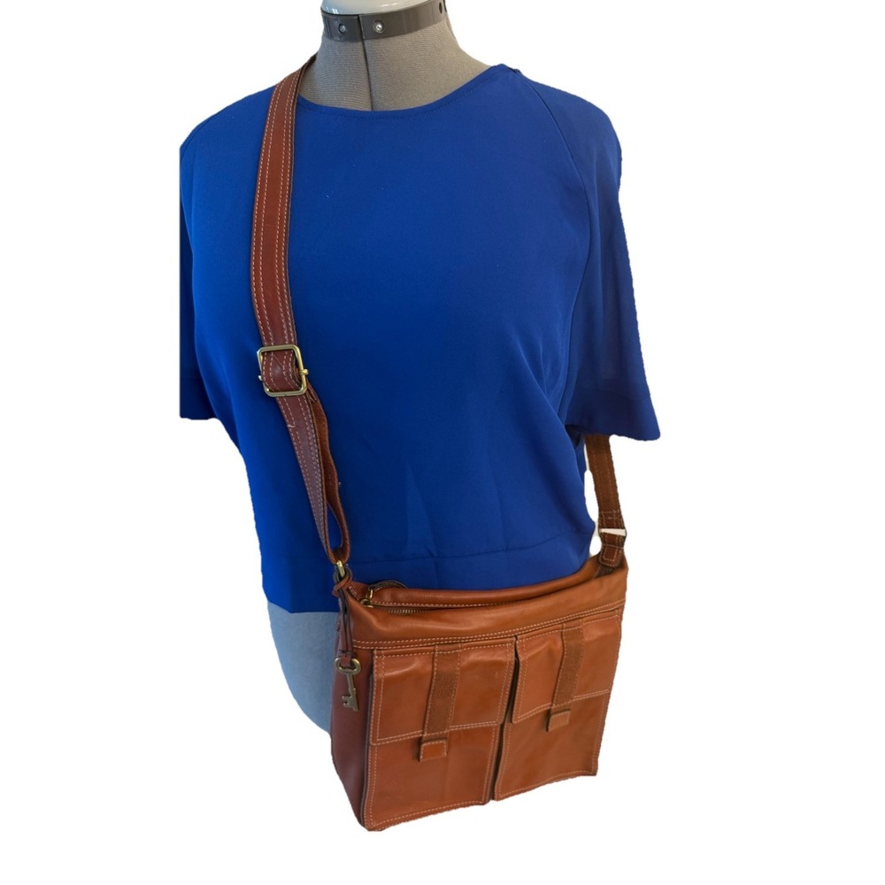 Vintage 1954 Fossil Cargo Crossbody Brown Messenger Key Charm ~10"x 11"x'32"L